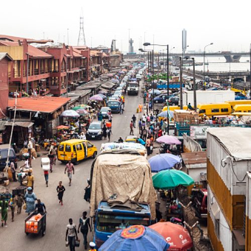 Busy streets of African city.